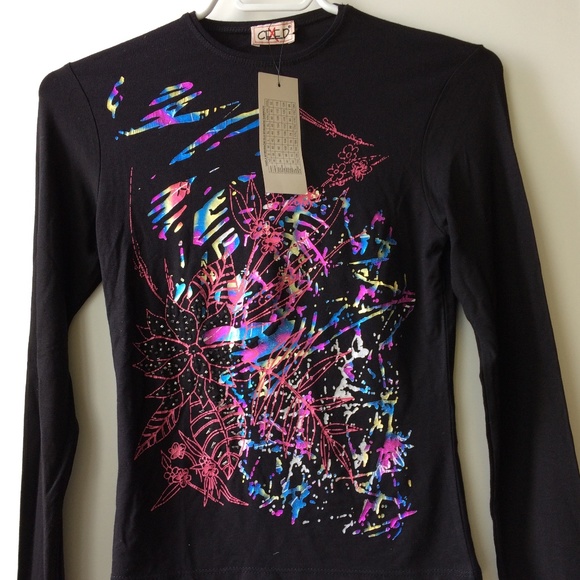 Black printed long sleeve blouse - Picture 1 of 5